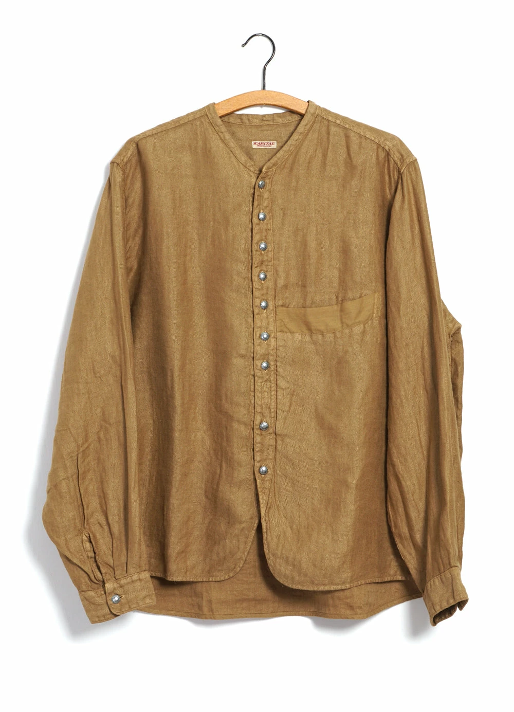 KAPITAL PENNY SHIRT | Gauze Linen Herringbone Shirt | Gold