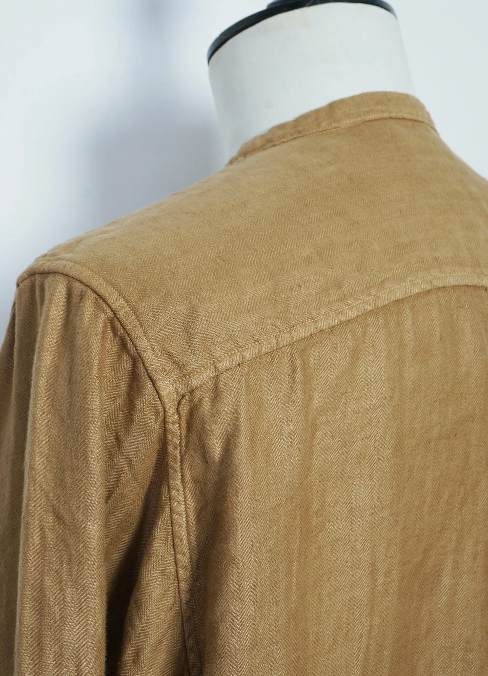 KAPITAL PENNY SHIRT | Gauze Linen Herringbone Shirt | Gold - Image 4