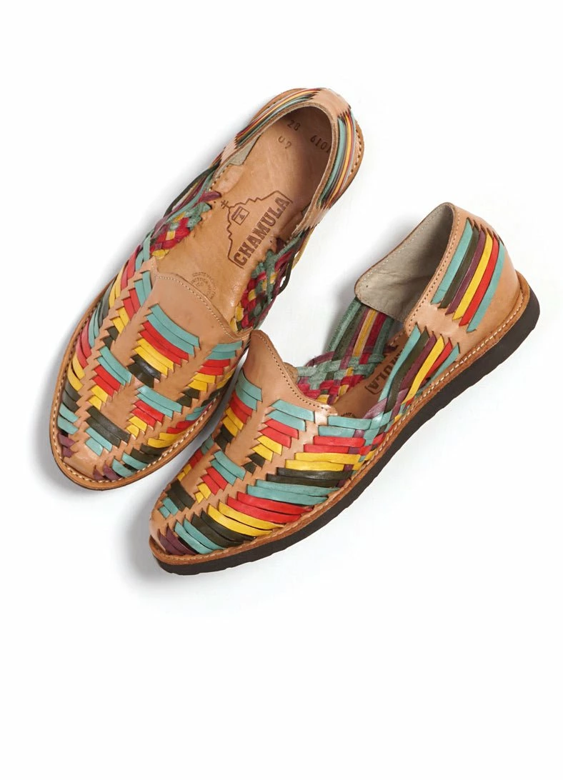 Chamula Cancun Leather Huarache | Slip On Vegetable Tanned Sandals | Multi - Image 2