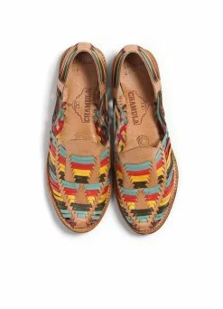 Chamula Cancun Leather Huarache | Slip On Vegetable Tanned Sandals | Multi