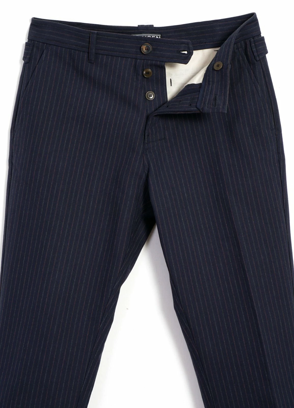 HANSEN GARMENTS FINN | Side Buckle Regular Trousers | Blue Pin - Image 5