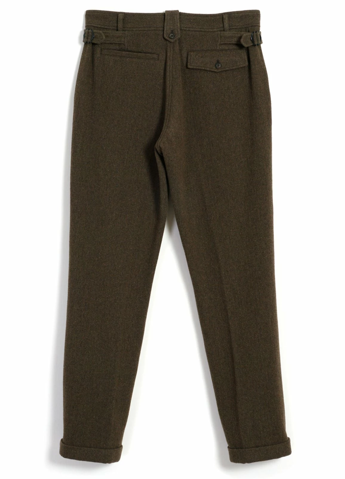 HANSEN GARMENTS FINN | Side Buckle Regular Trousers | Brown Herringbone - Image 4