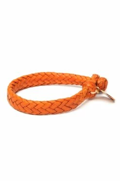 Chamula Leather Bracelet | Wide Flat Weave | Orange 1