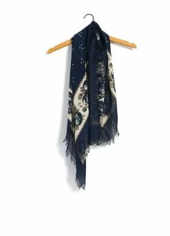 KAPITAL PERSIMMON | Large Bandana Fringe Stole | Navy