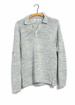 INIS MEÁIN POLO SHIRT | Linen Long-Sleeved Polo Knit | Papyrus