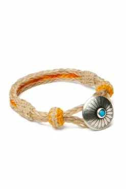 Chamula Turquoise Concho Bracelet | Hand-woven Horsehair | Orange/Yellow